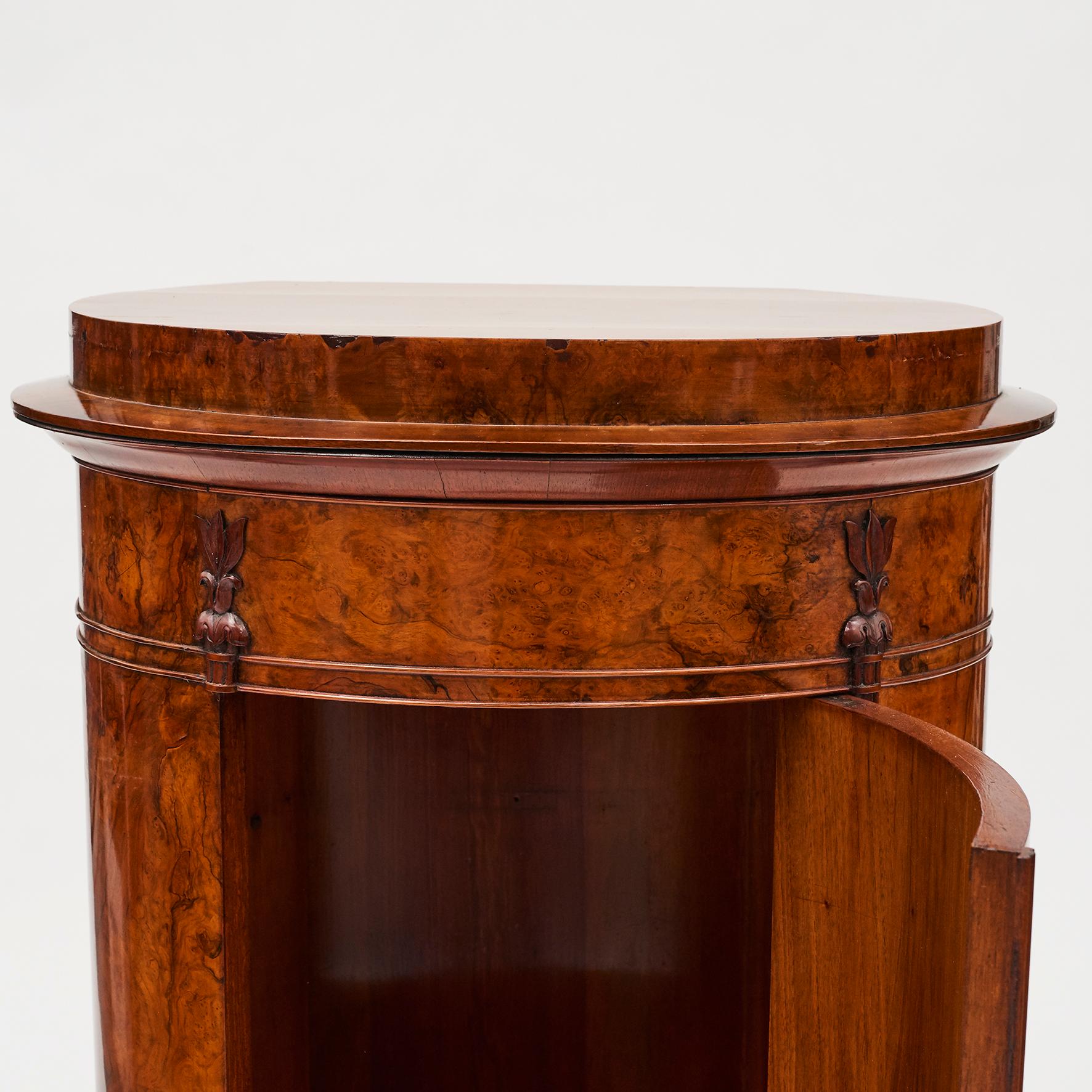 19th Century Cylinder Burl Walnut Pedestal Cabinet, Copenhagen, 1830-1840
