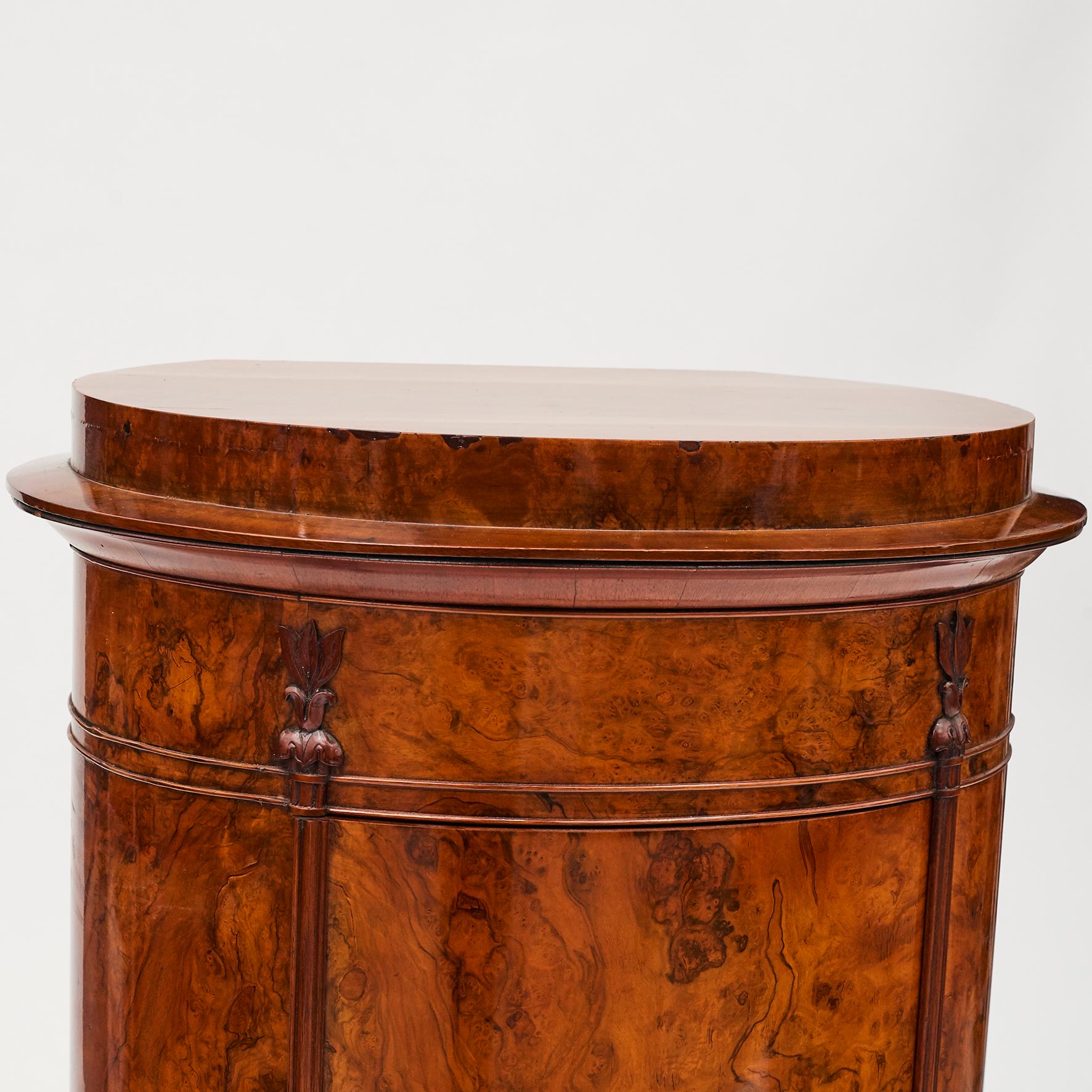 Oak Cylinder Burl Walnut Pedestal Cabinet, Copenhagen, 1830-1840