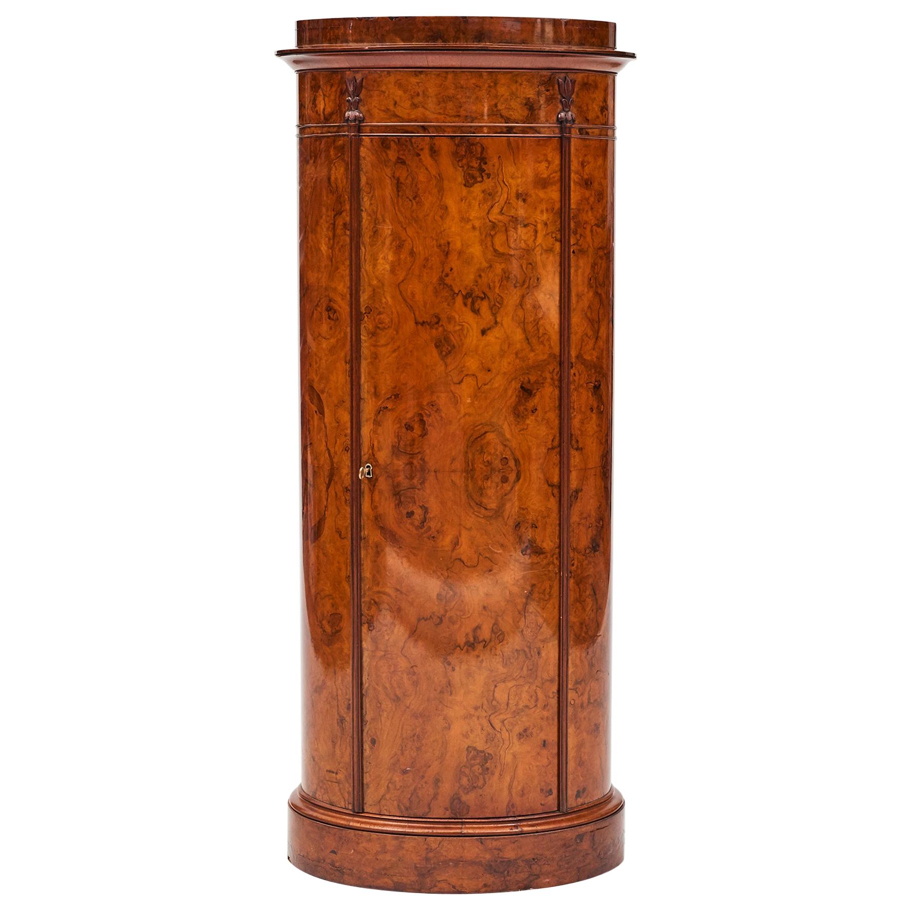 Cylinder Burl Walnut Pedestal Cabinet, Copenhagen, 1830-1840