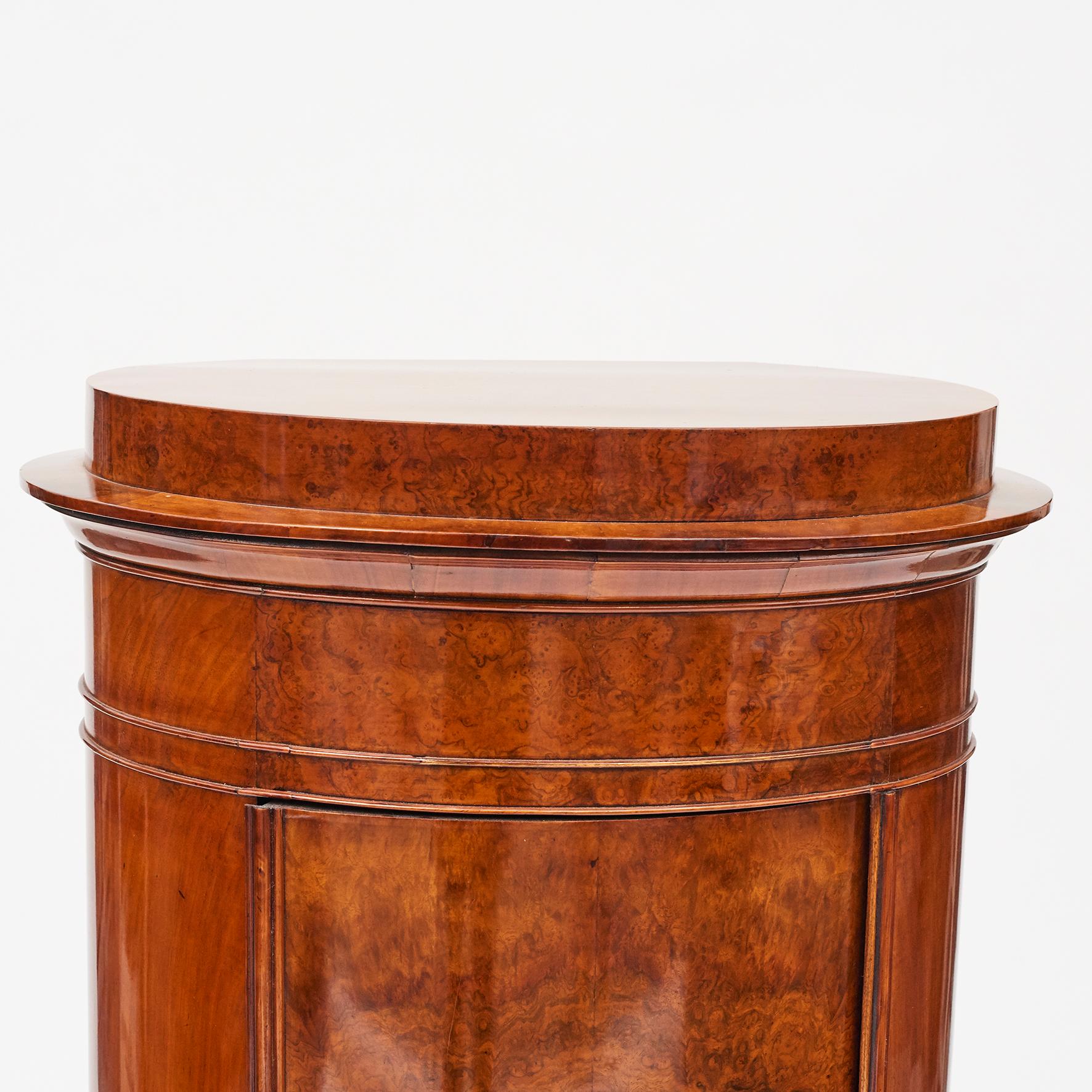 Oak Cylinder Burl Walnut Pedestal Cabinet, Copenhagen, 1830-1840 For Sale