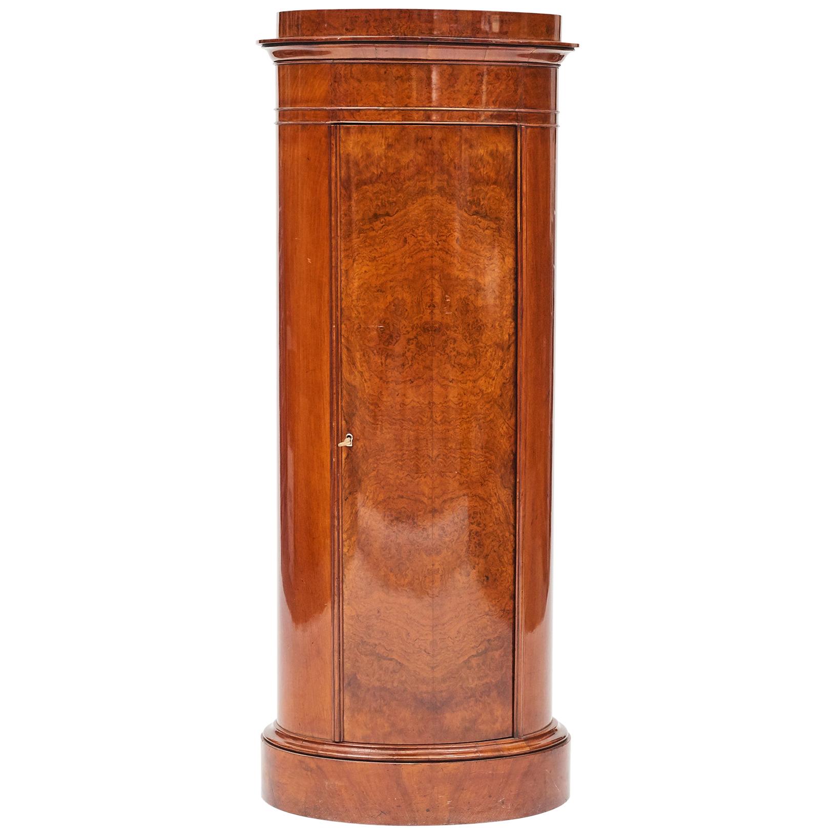 Cylinder Burl Walnut Pedestal Cabinet, Copenhagen, 1830-1840