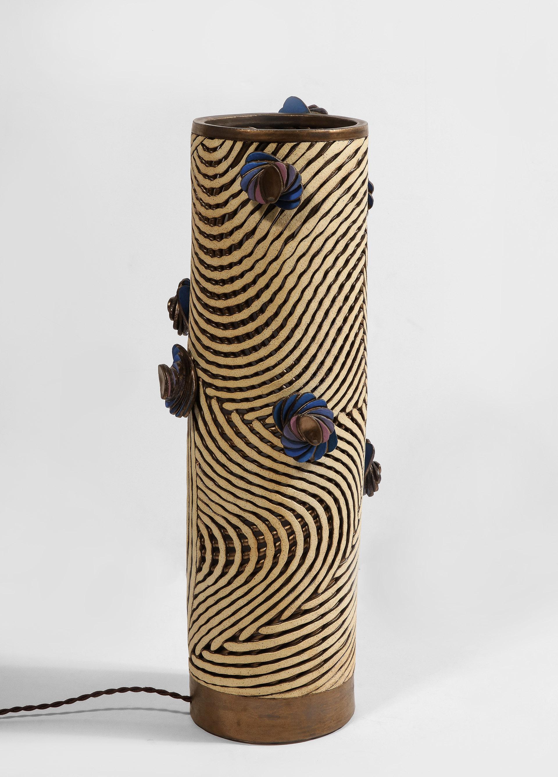 Ceramic Cylinder Column Lamp by Colleen Carlson For Sale