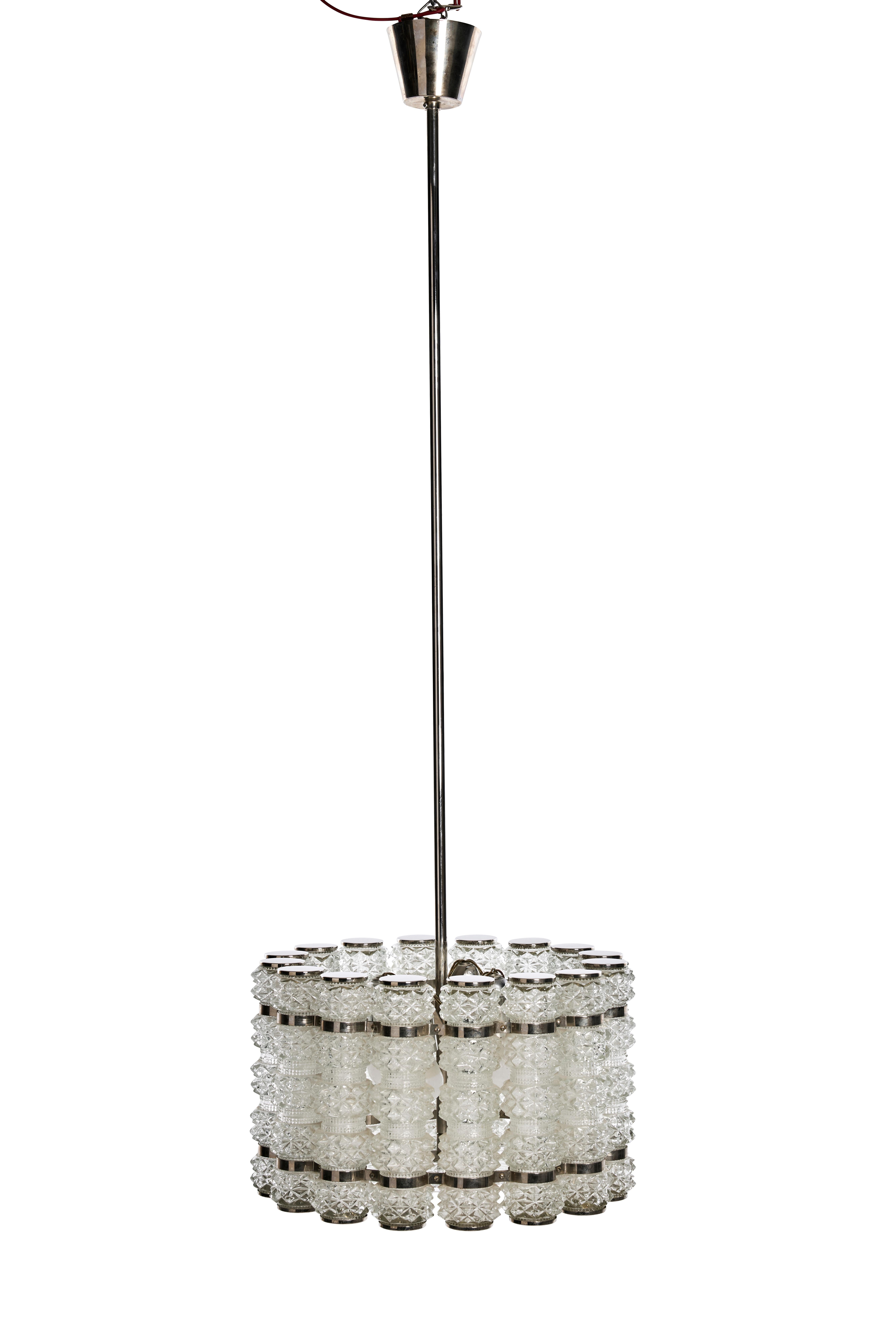 Mid-Century moderno Corona cilindrica in cristallo e cromo di Orrefors per Tyringe, Svezia, anni '60 in vendita