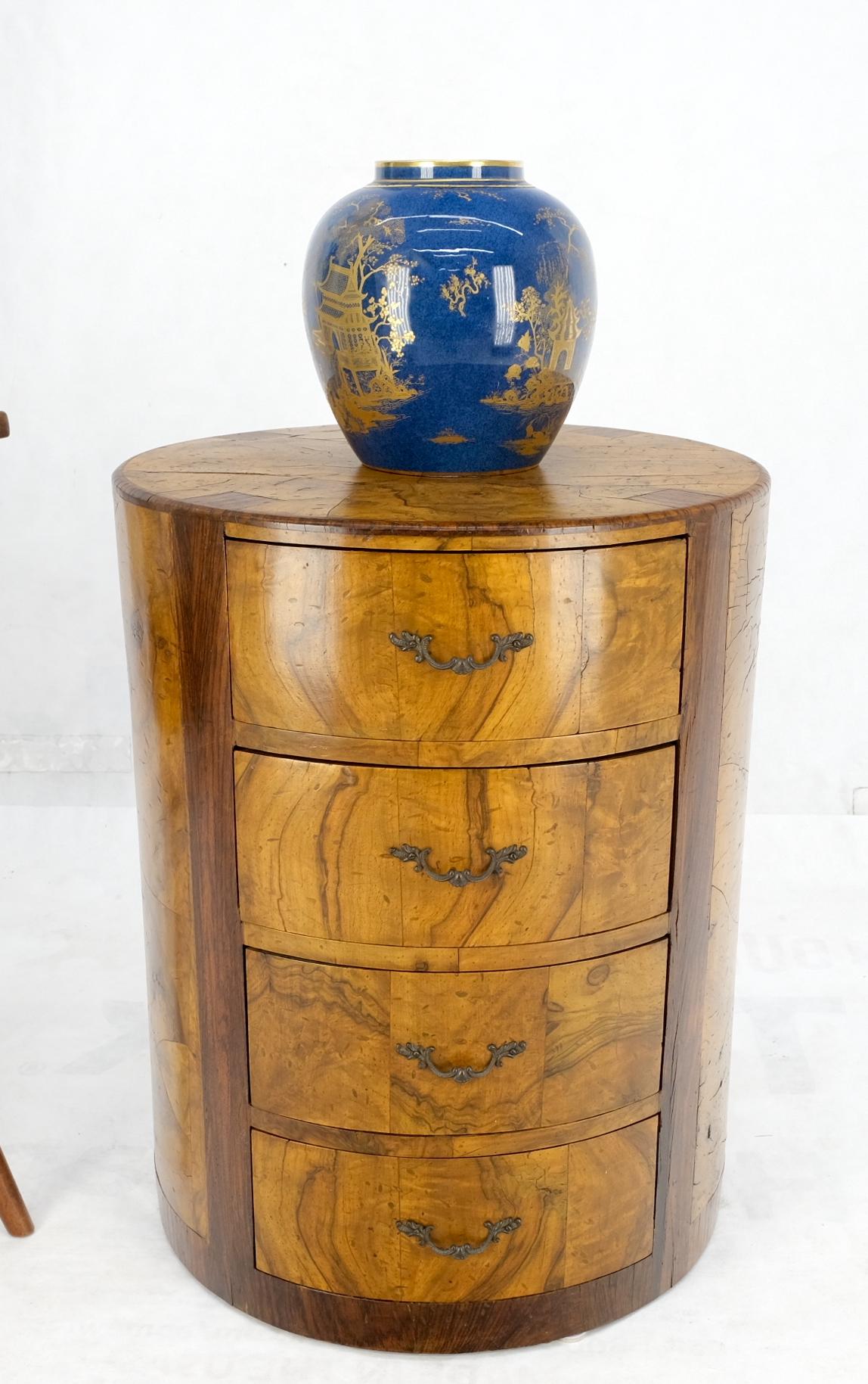 Cylinder Drum Shape 4 Drawers Italian Burl Olive Wood Small Dresser Stand Table  For Sale 2