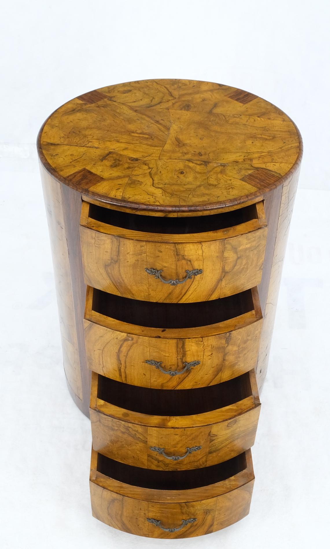 Cylinder Drum Shape 4 Drawers Italian Burl Olive Wood Small Dresser Stand Table  For Sale 6