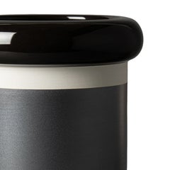 Cylinder Gray and Black Ceramic Vase by Ettore Sottsass