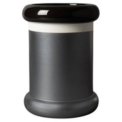 Cylinder Gray and Black Ceramic Vase by Ettore Sottsass