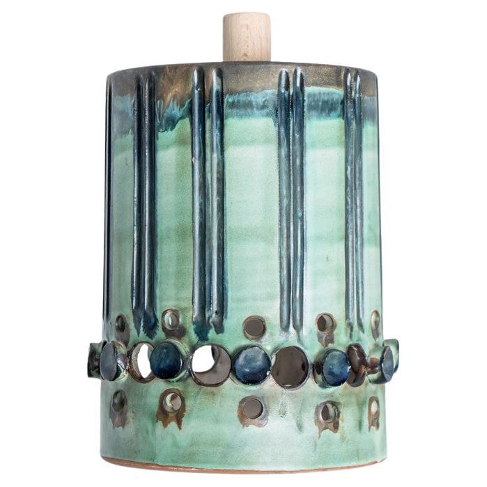 Zylinder-Pendelleuchte aus grüner türkisfarbener Keramik, Dänemark, 1970 im Angebot