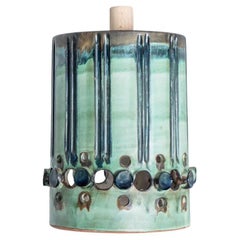 Vintage Cylinder Green Turquoise Ceramic Pendant Light, Denmark, 1970