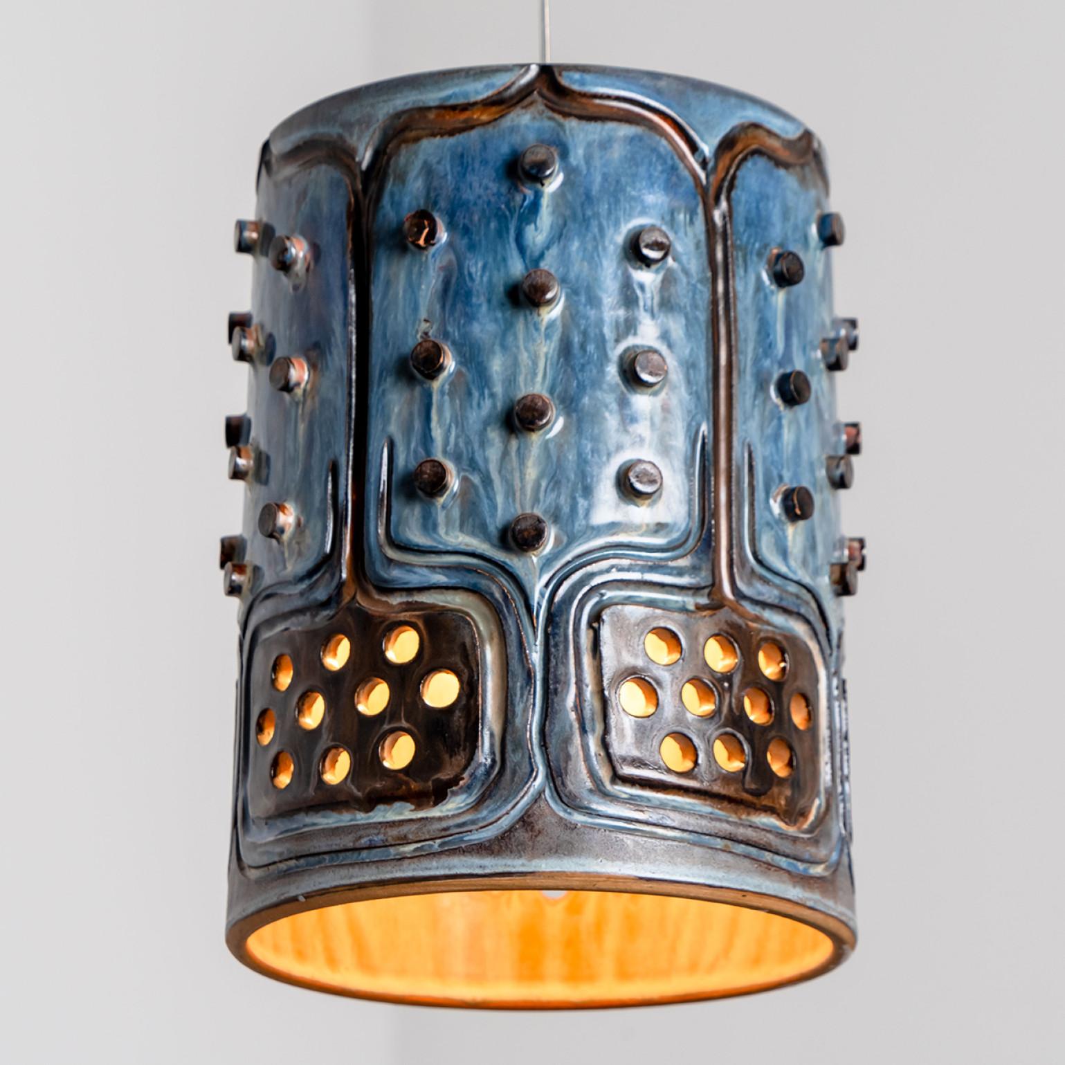 Cylinder Jeans Blue Ceramic Pendant Light, Denmark, 1970 For Sale 3