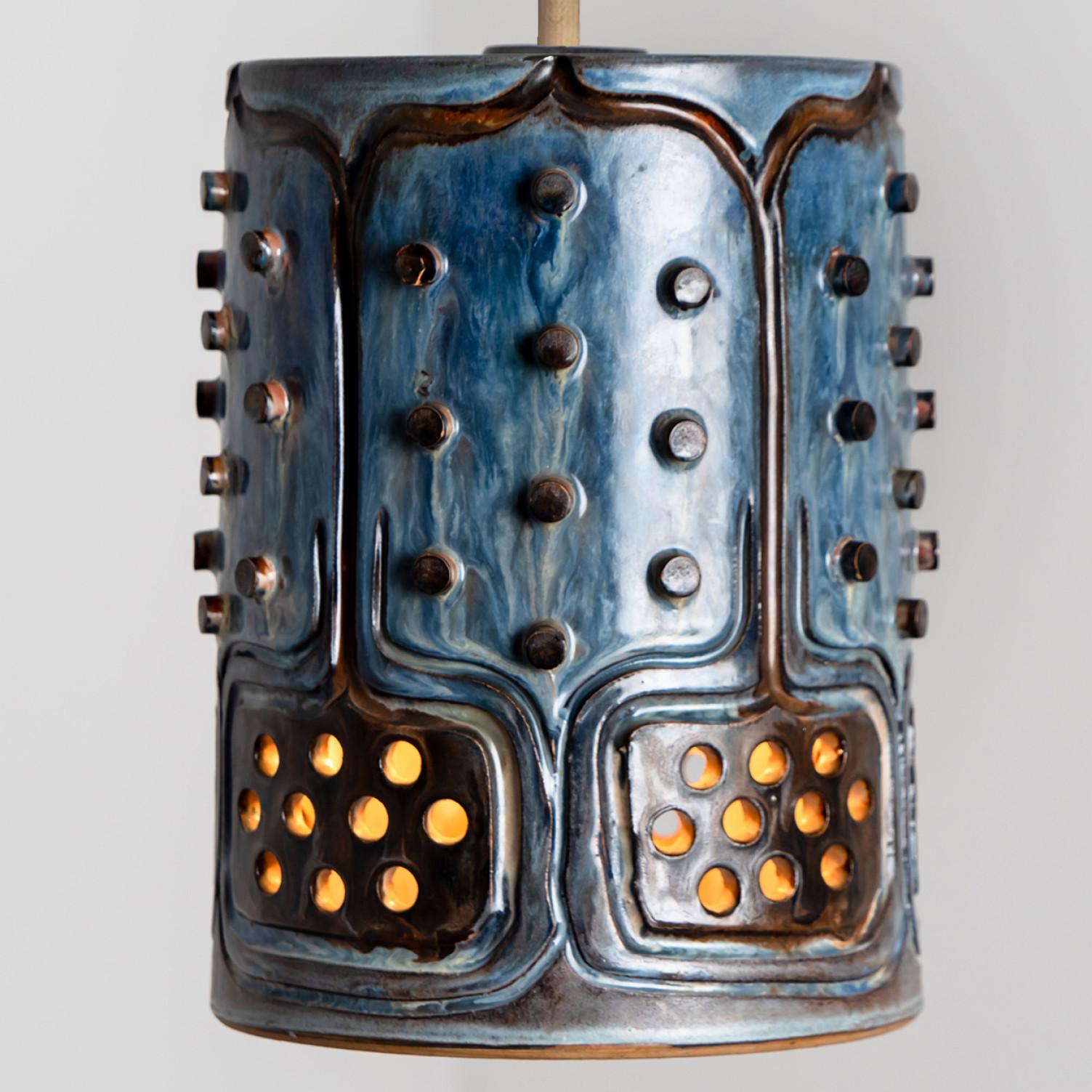 Cylinder Jeans Blue Ceramic Pendant Light, Denmark, 1970 For Sale 7