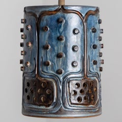 Cylinder Jeans Blue Ceramic Pendant Light, Denmark, 1970