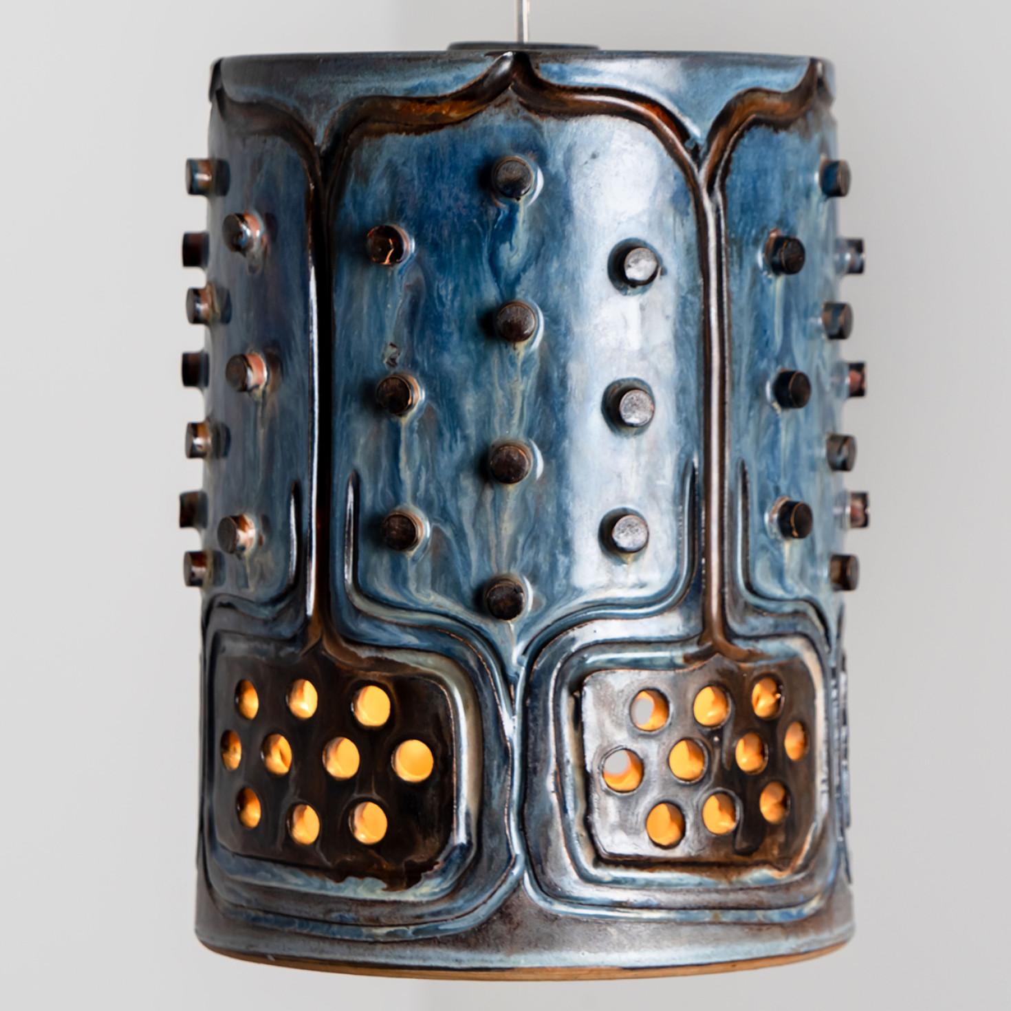 Cylinder Jeans Blue Ceramic Pendant Light, Denmark, 1970 For Sale 2