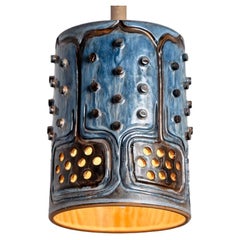 Cylinder Jeans Blue Ceramic Pendant Light, Denmark, 1970