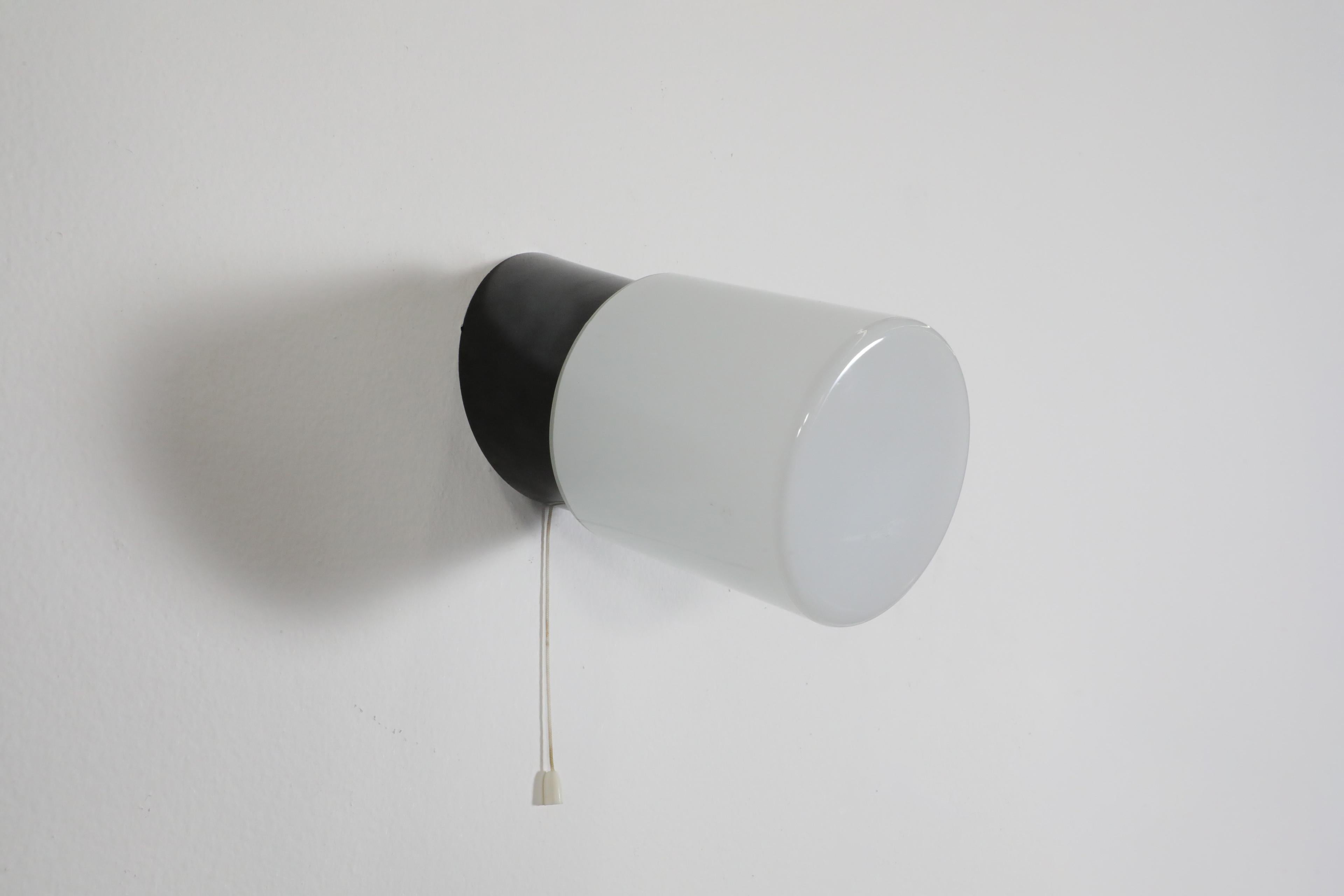 Cylinder Milk Glass Sconce with Black Bakelite Base and Pull String Switch For Sale 5