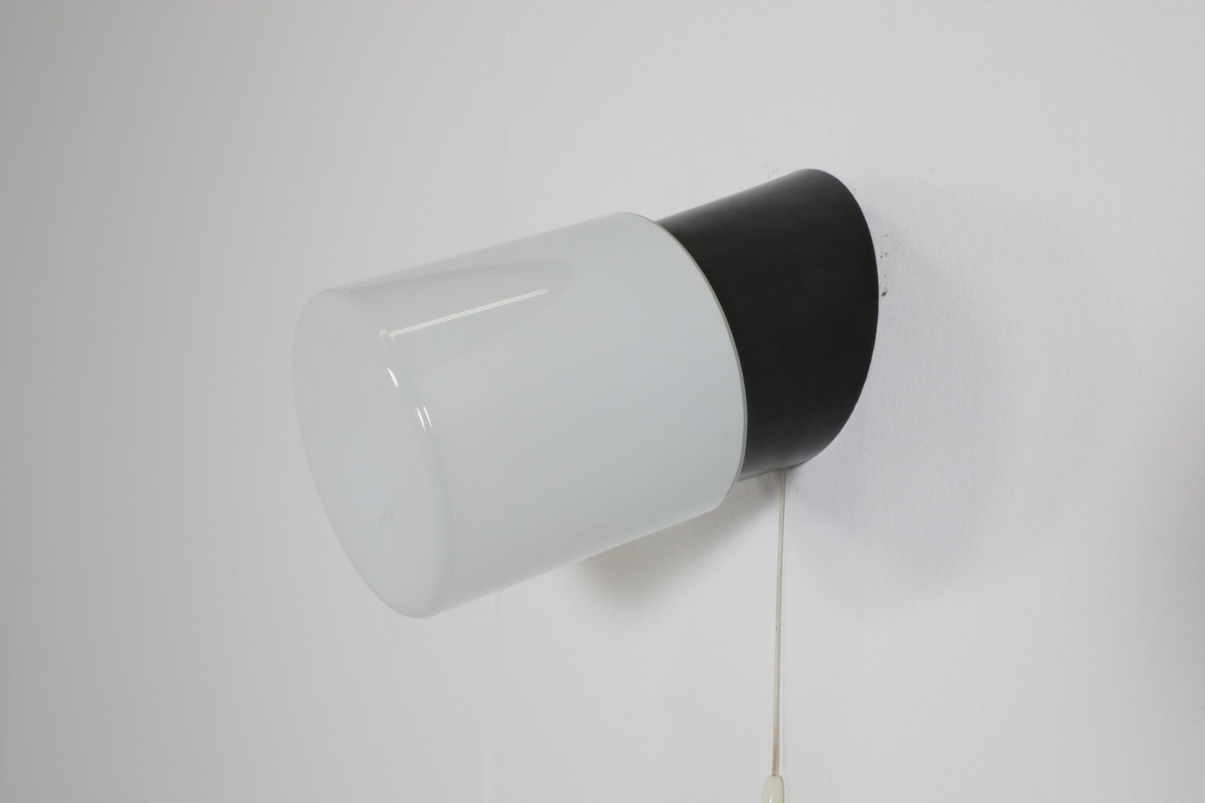 Cylinder Milk Glass Sconce with Black Bakelite Base and Pull String Switch For Sale 7