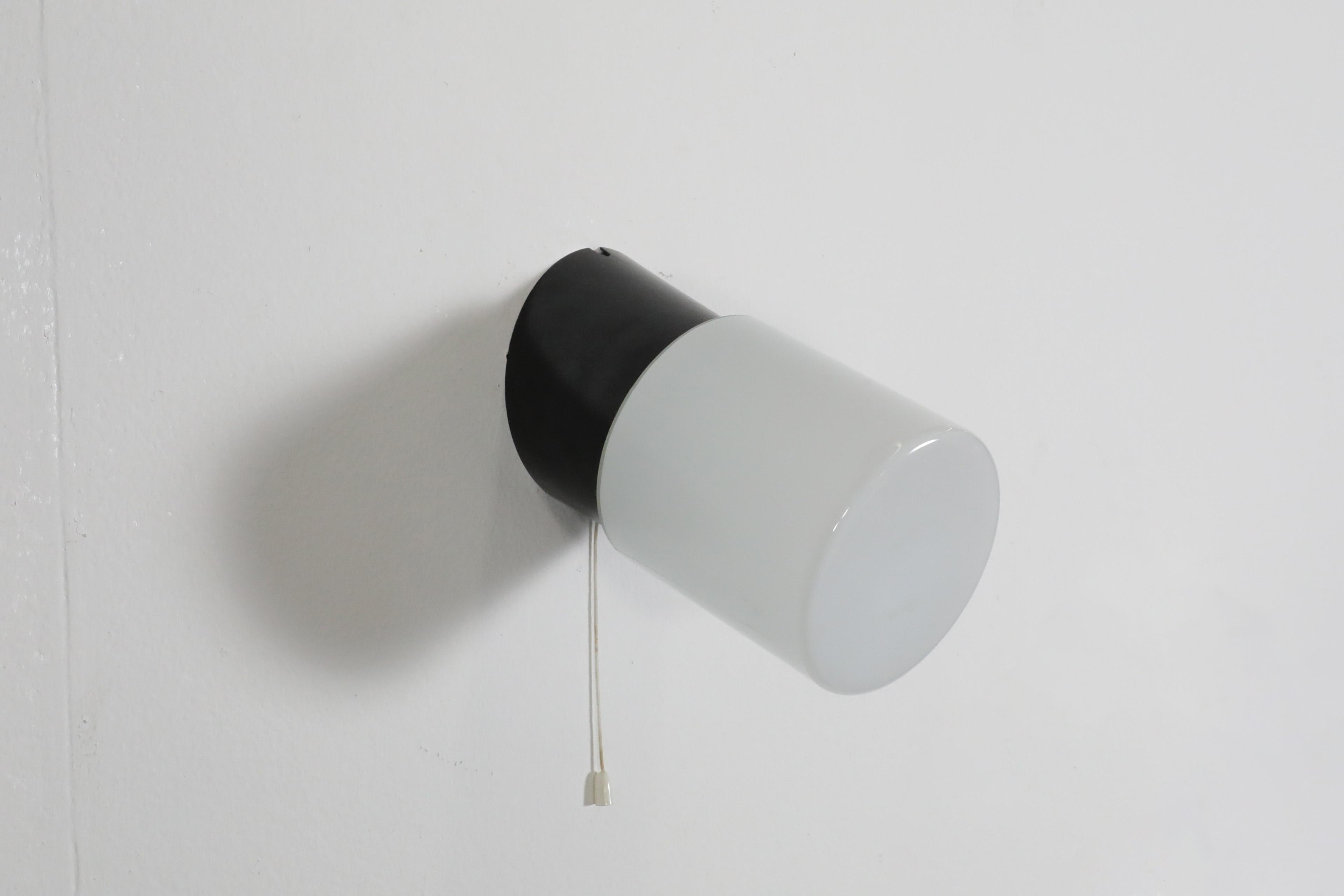 Cylinder Milk Glass Sconce with Black Bakelite Base and Pull String Switch For Sale 2