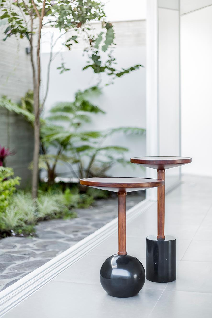 Hand-Crafted Cylinder Monterrey Side Table, Black Marble For Sale