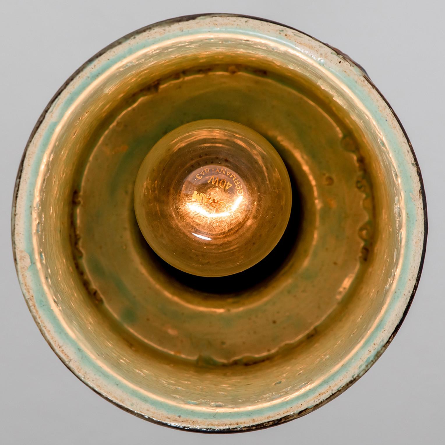 Other Cylinder Orange Brown Green Ceramic Pendant Light, Denmark, 1970
