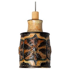 Cylinder Orange Brown Green Ceramic Pendant Light, Denmark, 1970