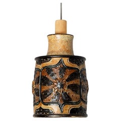 Cylinder Orange Brown Green Ceramic Pendant Light, Denmark, 1970