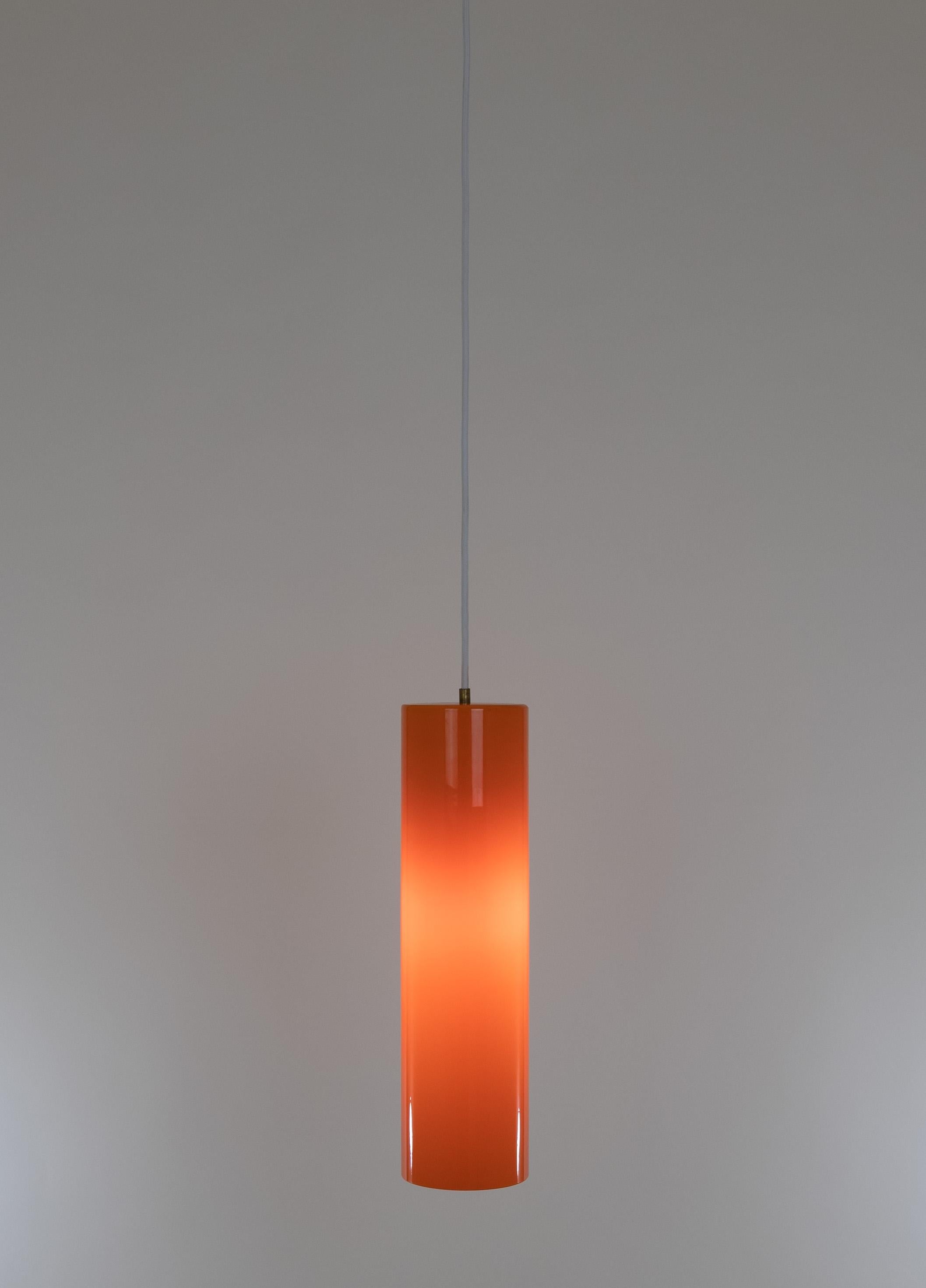 Mid-Century Modern Cylinder Shaped Orange Murano Glass Pendant by Venini, 1950s For Sale