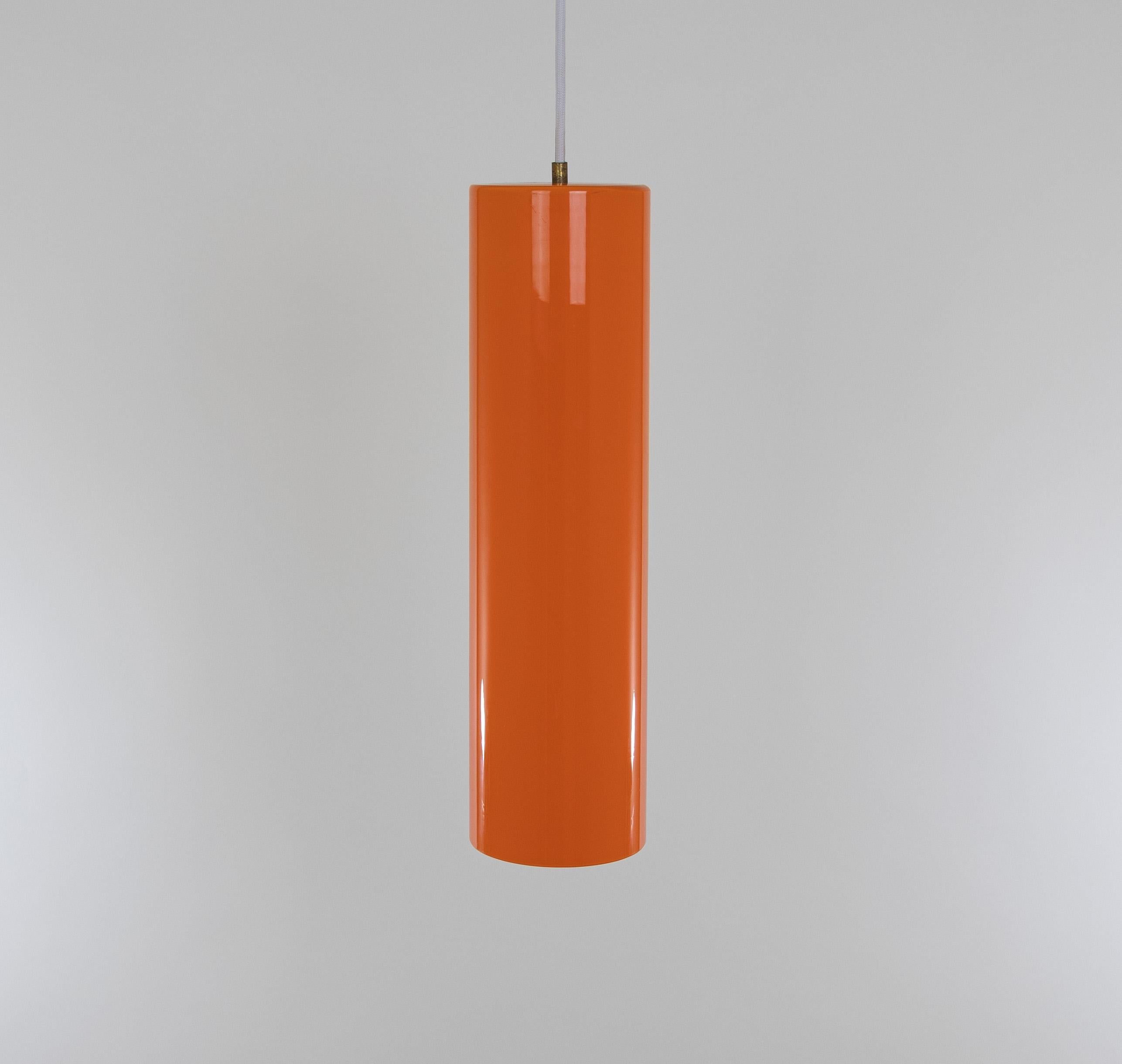 Italian Cylinder Shaped Orange Murano Glass Pendant by Venini, 1950s For Sale