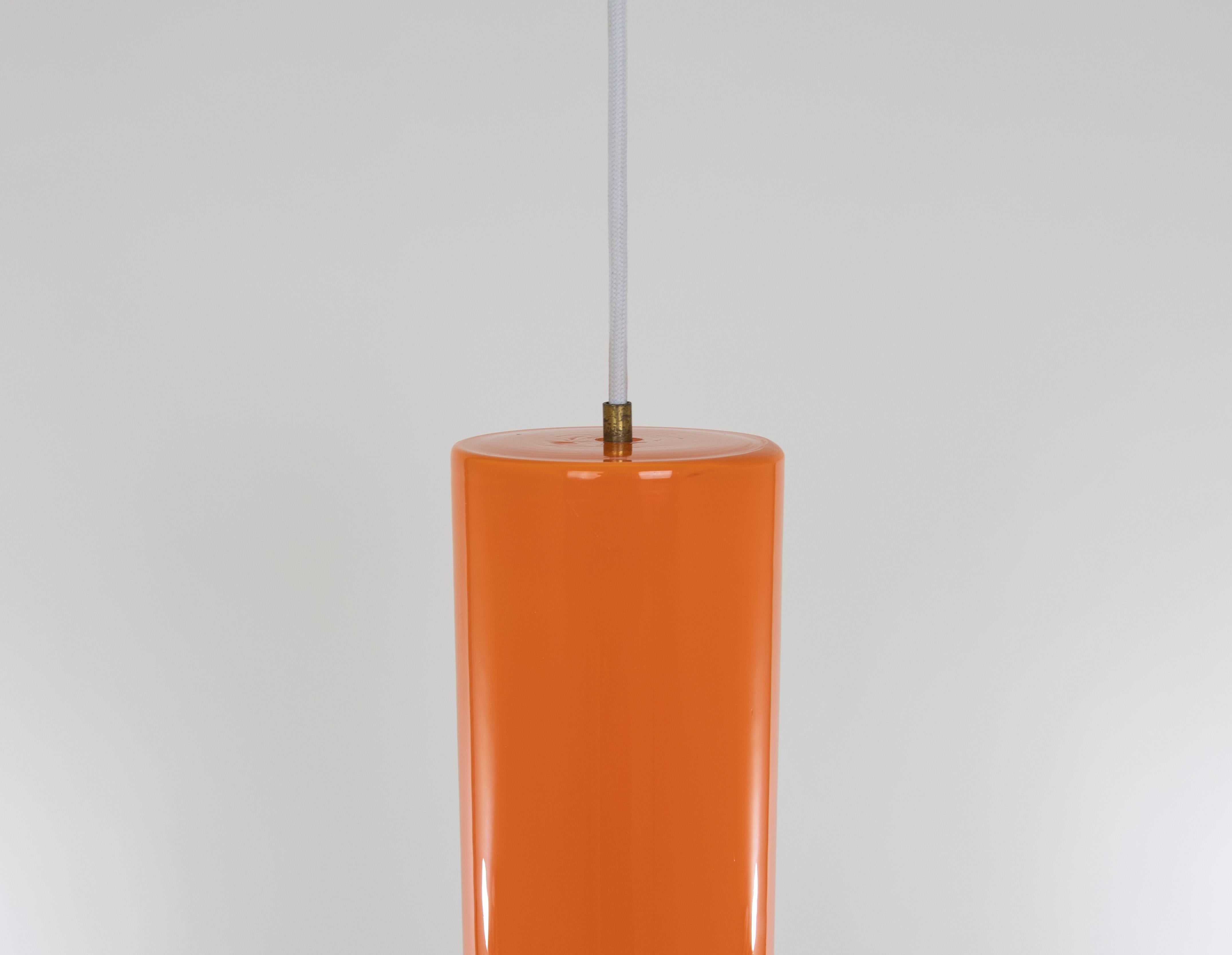 Metal Cylinder Shaped Orange Murano Glass Pendant by Venini, 1950s For Sale