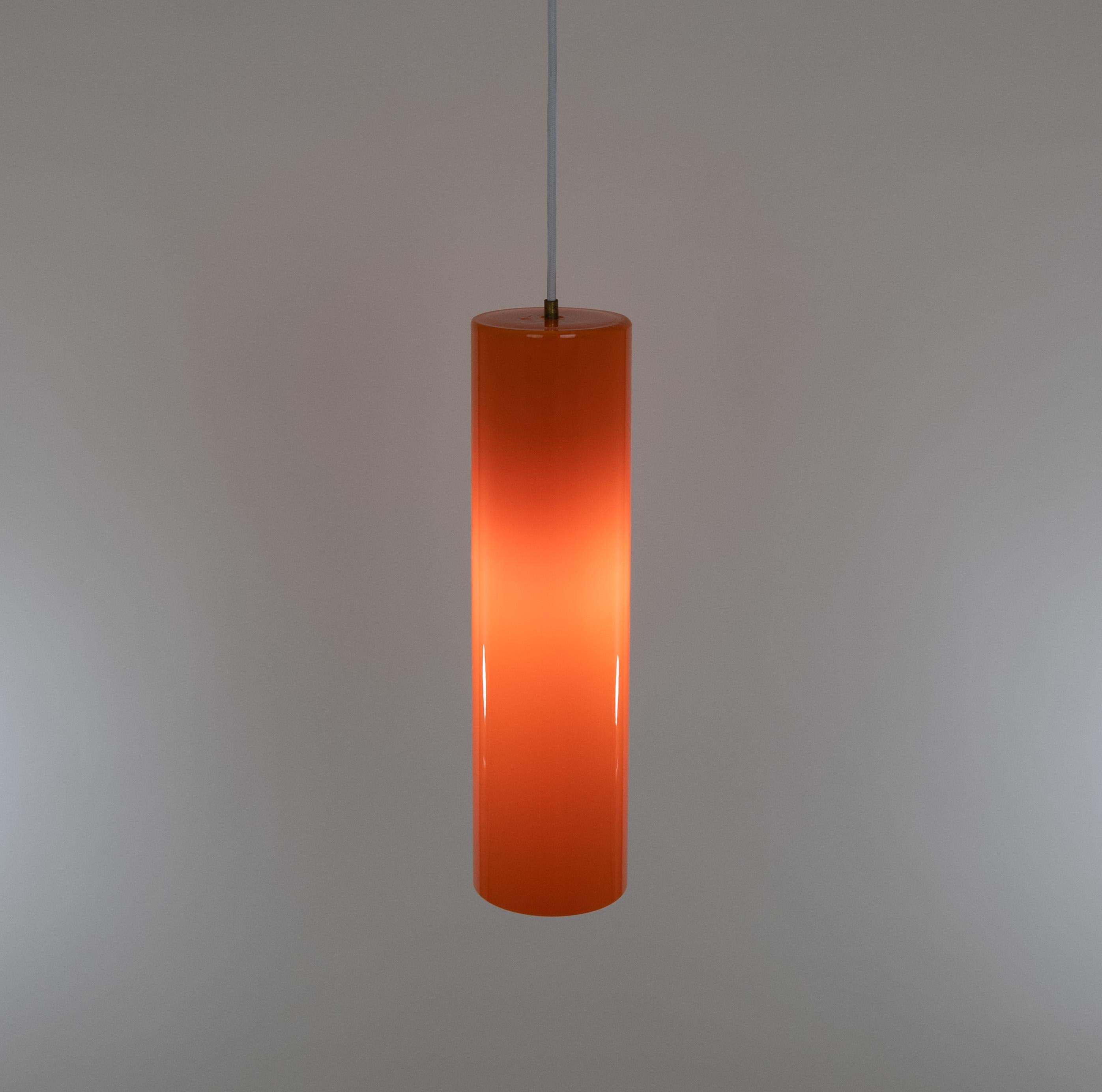 Cylinder Shaped Orange Murano Glass Pendant by Venini, 1950s For Sale 1