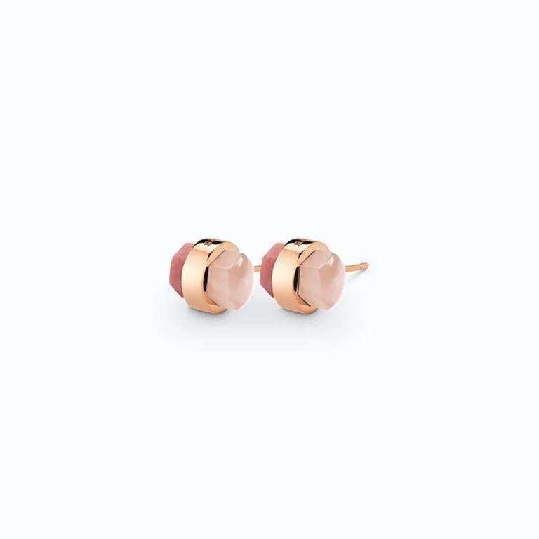 Contemporary Cylinder Studs, Pink Silver, Rose Quartz, Rhodonite For Sale