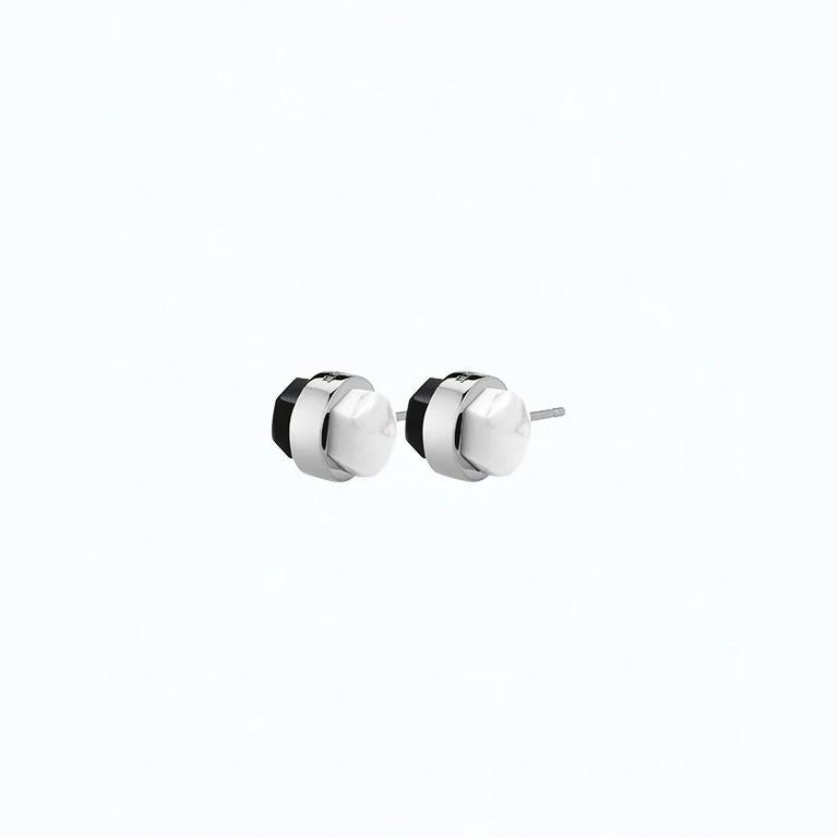 Contemporary Cylinder Studs, Sterling Silver, Black Agate, Howlite For Sale