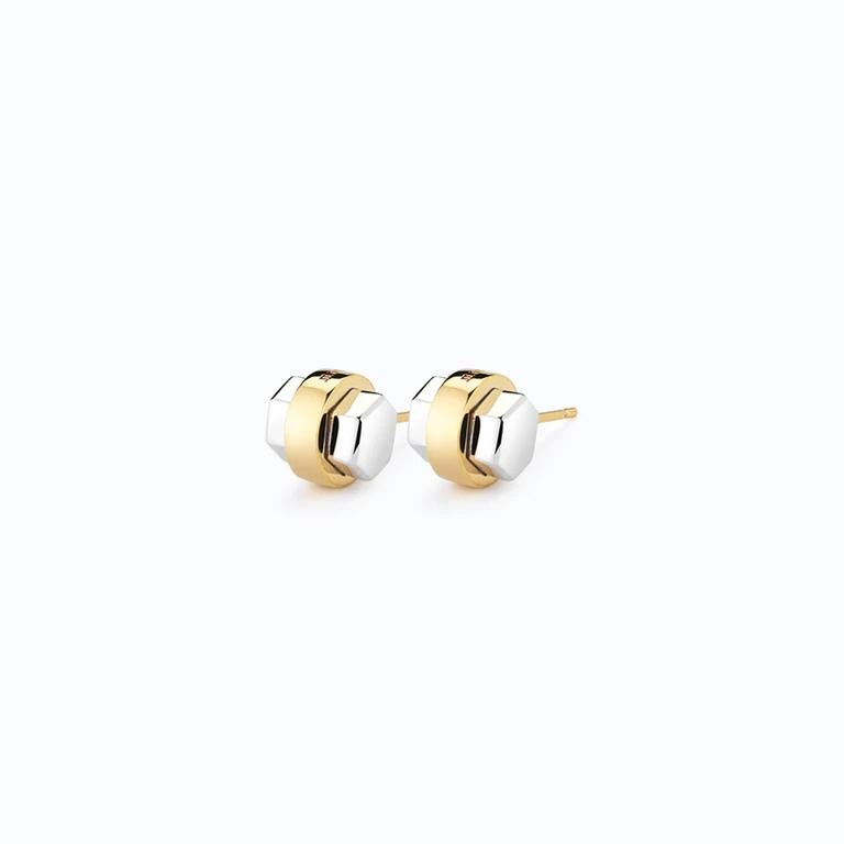 Contemporary Cylinder Studs, Yellow and Sterling Silver  For Sale