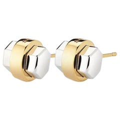 Clous d'oreilles cylindriques en argent sterling et jaune 