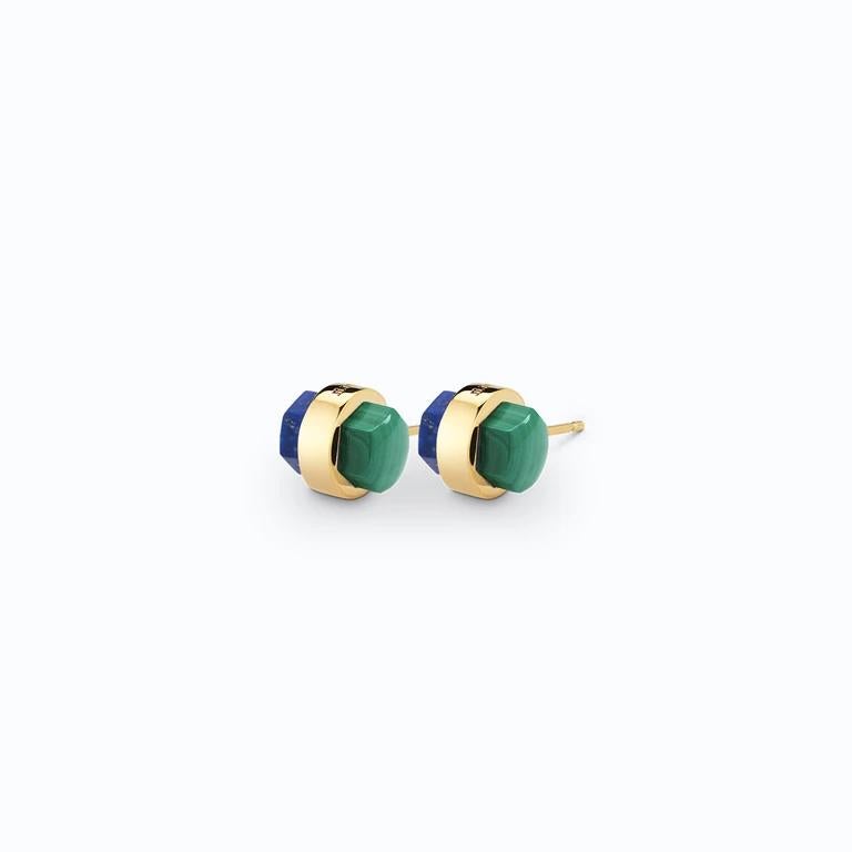 Contemporaneo Borchie a cilindro, Argento giallo, Lapis, Malachite in vendita