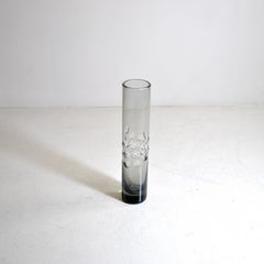 Jarrón cilíndrico de vidrio ahumado pesado de los años 60