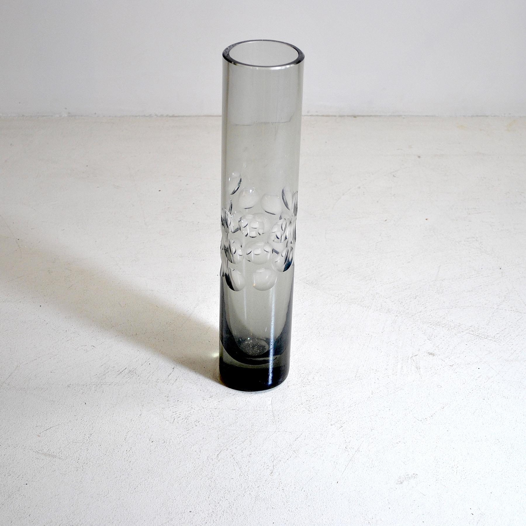 Mid-Century Modern Cylinder Vase in Heavy Smoked Glass from the 1960s For Sale