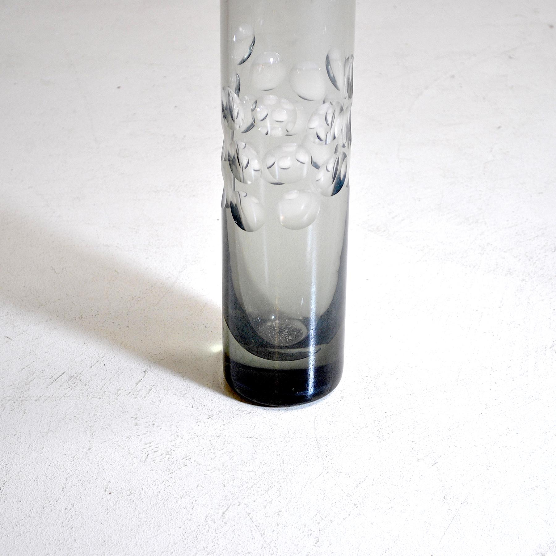 Italian Cylinder Vase in Heavy Smoked Glass from the 1960s For Sale