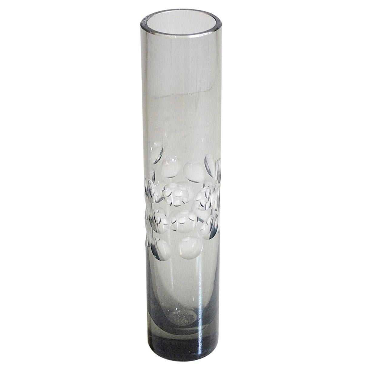 Cylinder Vase in Heavy Smoked Glass from the 1960s For Sale
