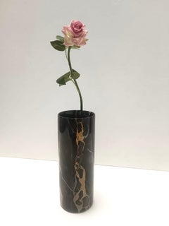 Cylindric Black Portoro Marble Vase in the style of Angelo Mangiarotti, Italy
