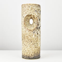 Cylindric Handmade Brutalist Ceramic Vase Mid Century Modern Fat Lava Ikebana