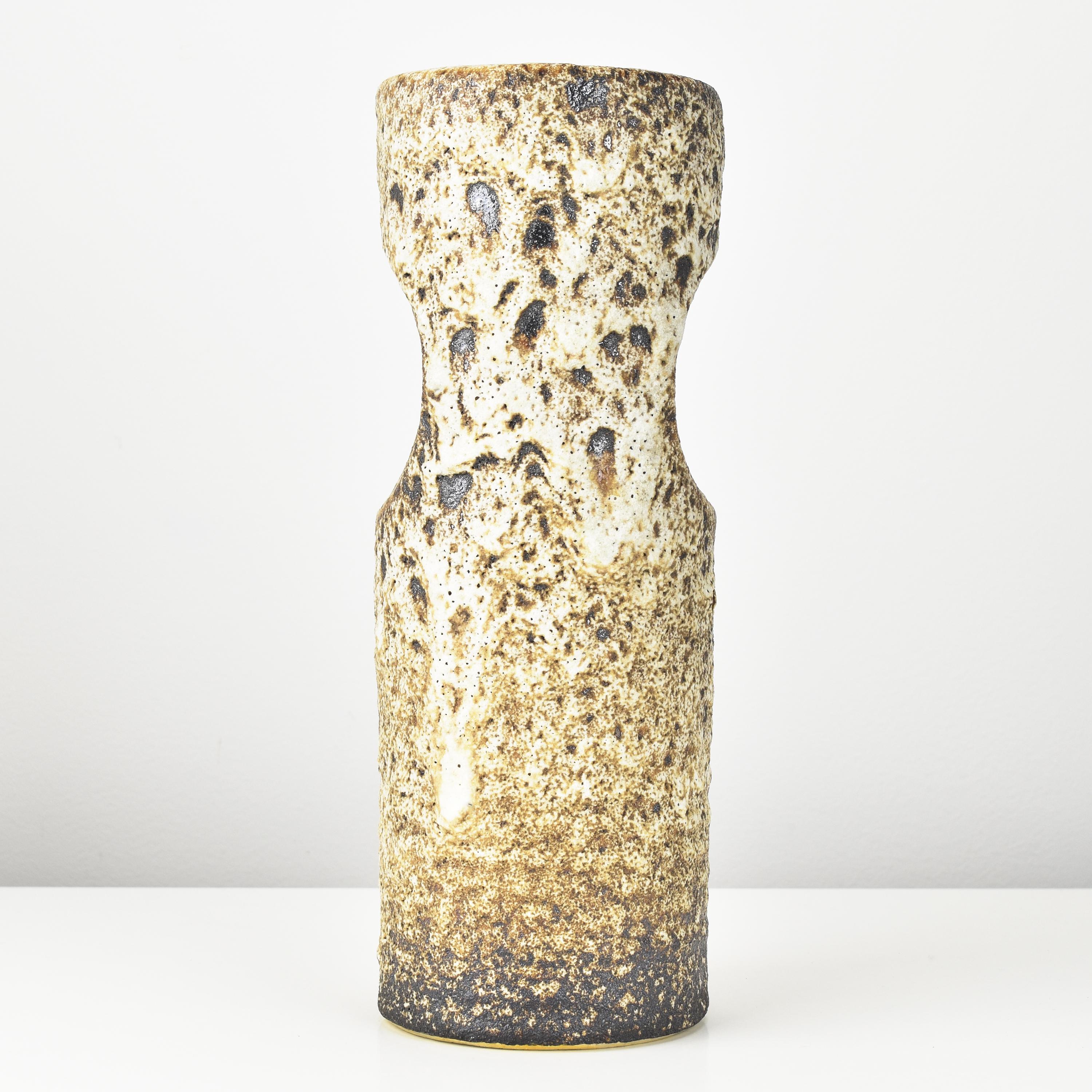 Mid-Century Modern Cylindric Handmade Brutalist Ceramic Vase Mid Century Modern Fat Lava Ikebana For Sale