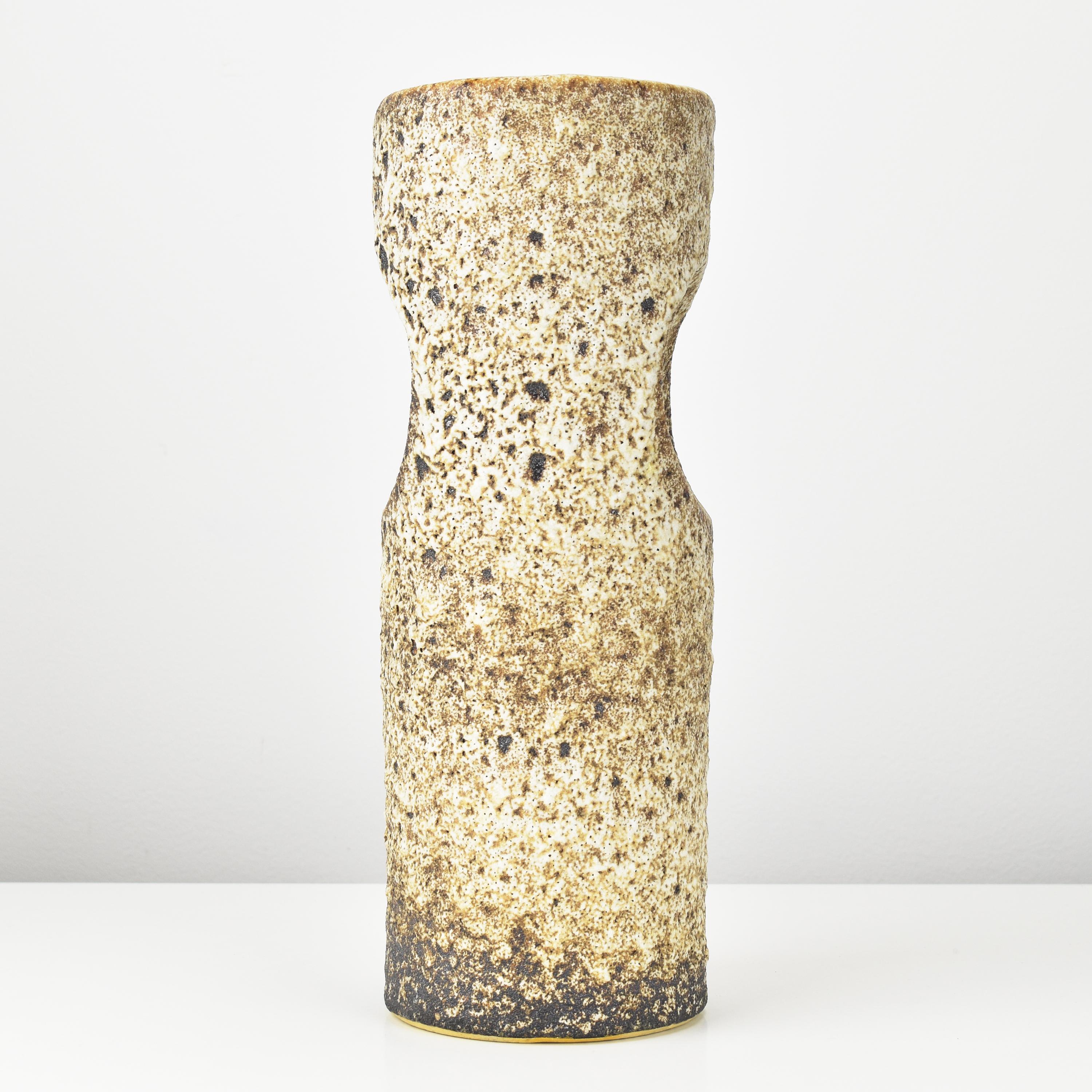Hand-Crafted Cylindric Handmade Brutalist Ceramic Vase Mid Century Modern Fat Lava Ikebana For Sale
