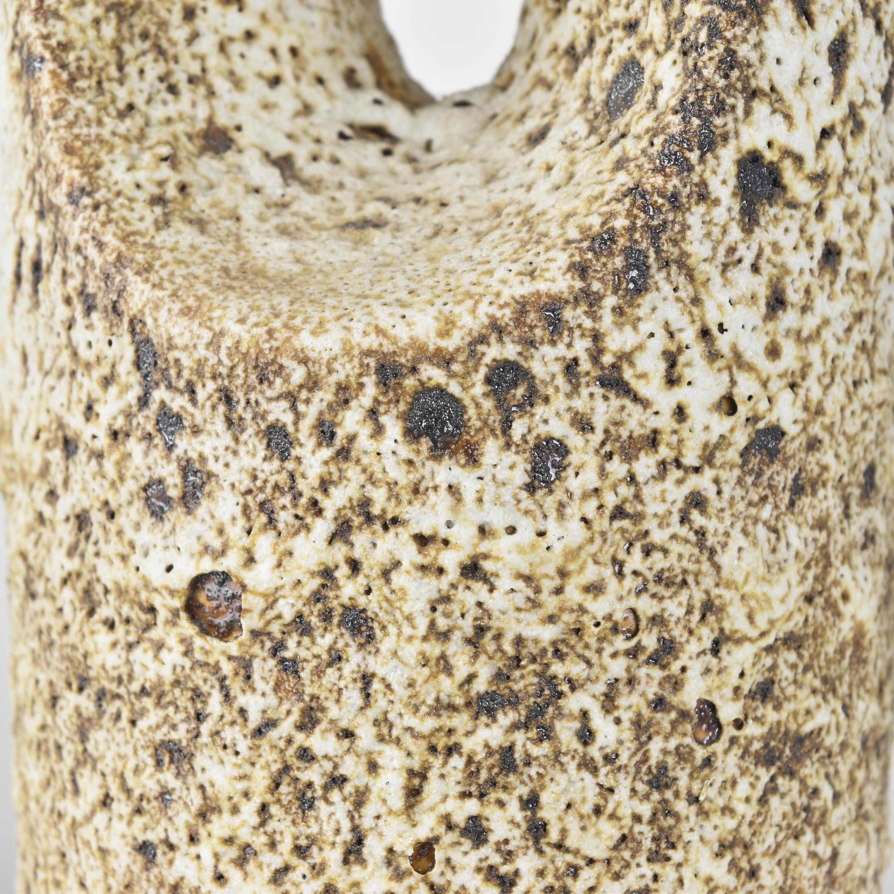 Cylindric Handmade Brutalist Ceramic Vase Mid Century Modern Fat Lava Ikebana For Sale 1