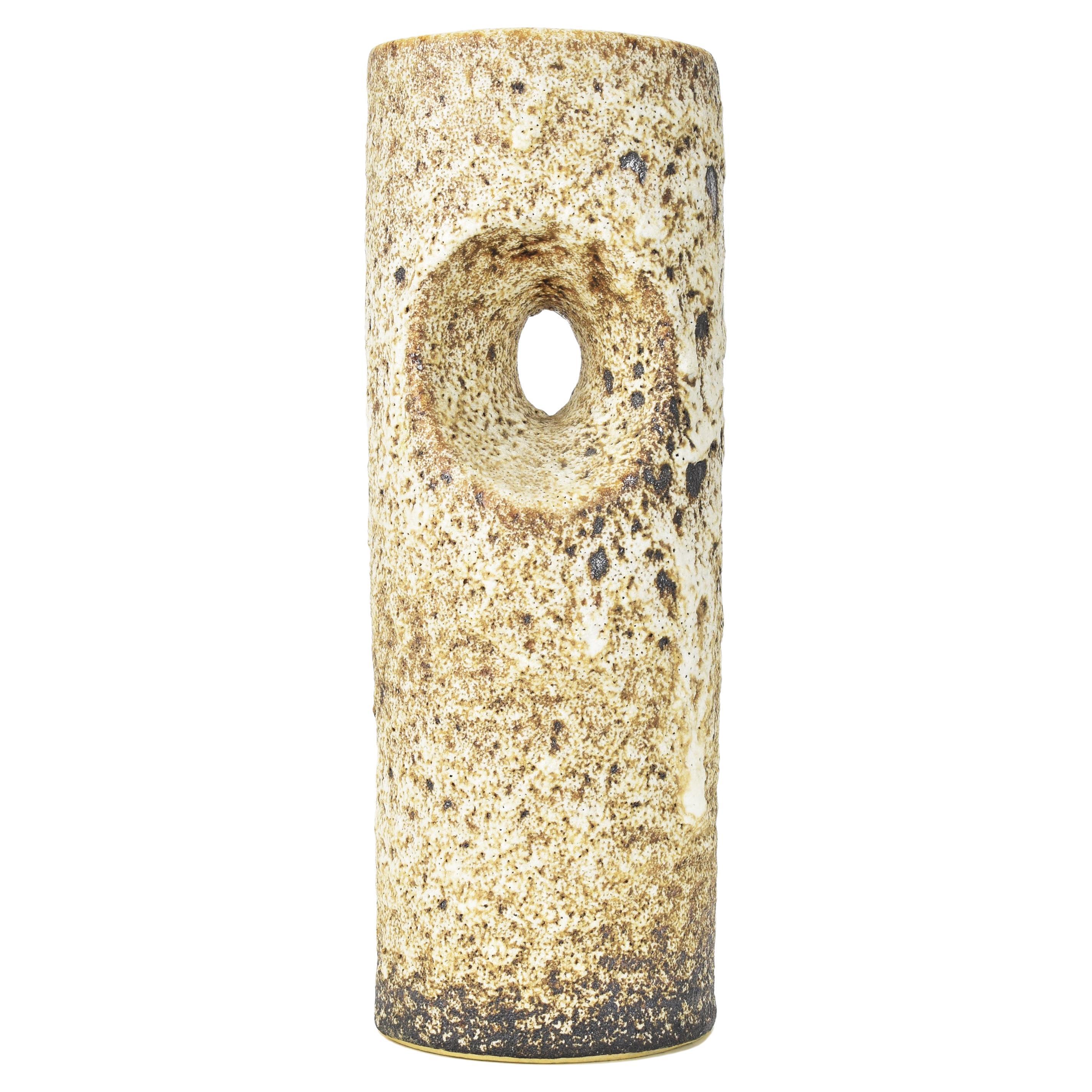 Cylindric Handmade Brutalist Ceramic Vase Mid Century Modern Fat Lava Ikebana
