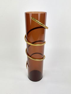 Cylindric Lucite Vase with Twisted Brass Snake, Italy, 1970s