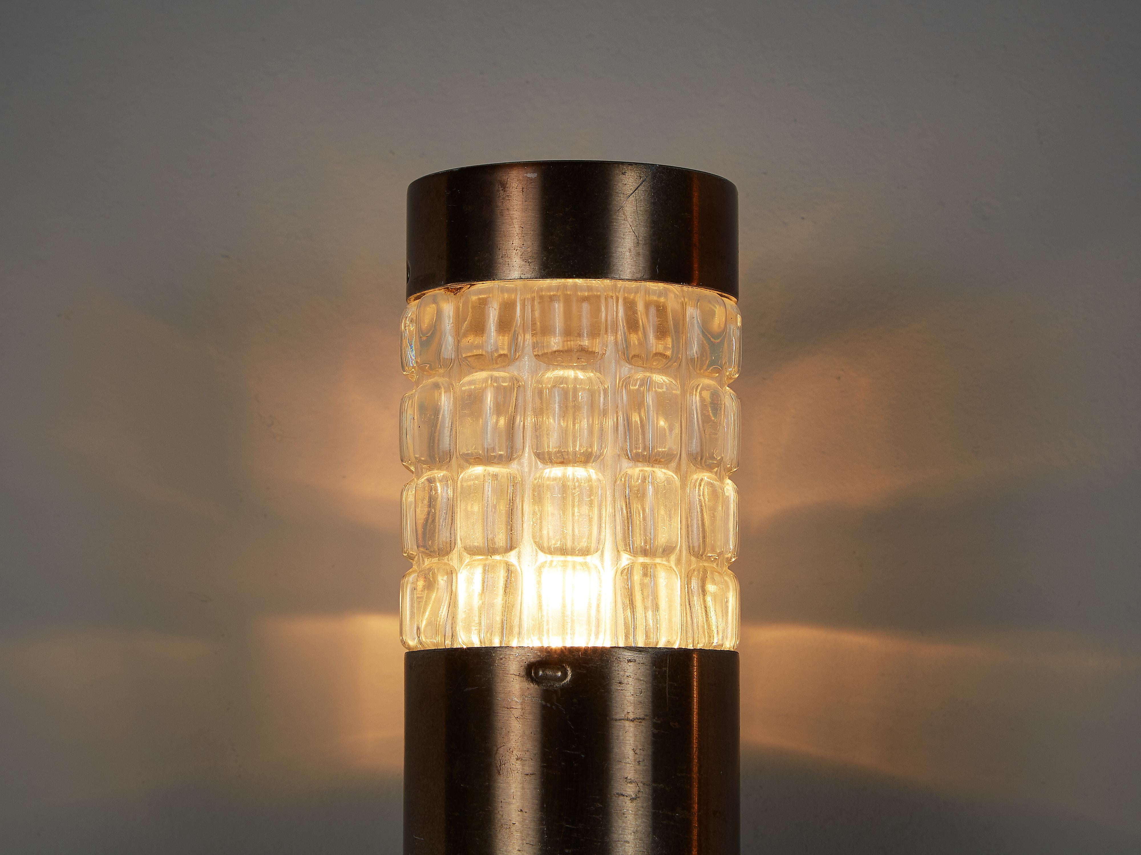 Mid-20th Century Italian Cylindric Wall Lights in Metal and Structured Glass