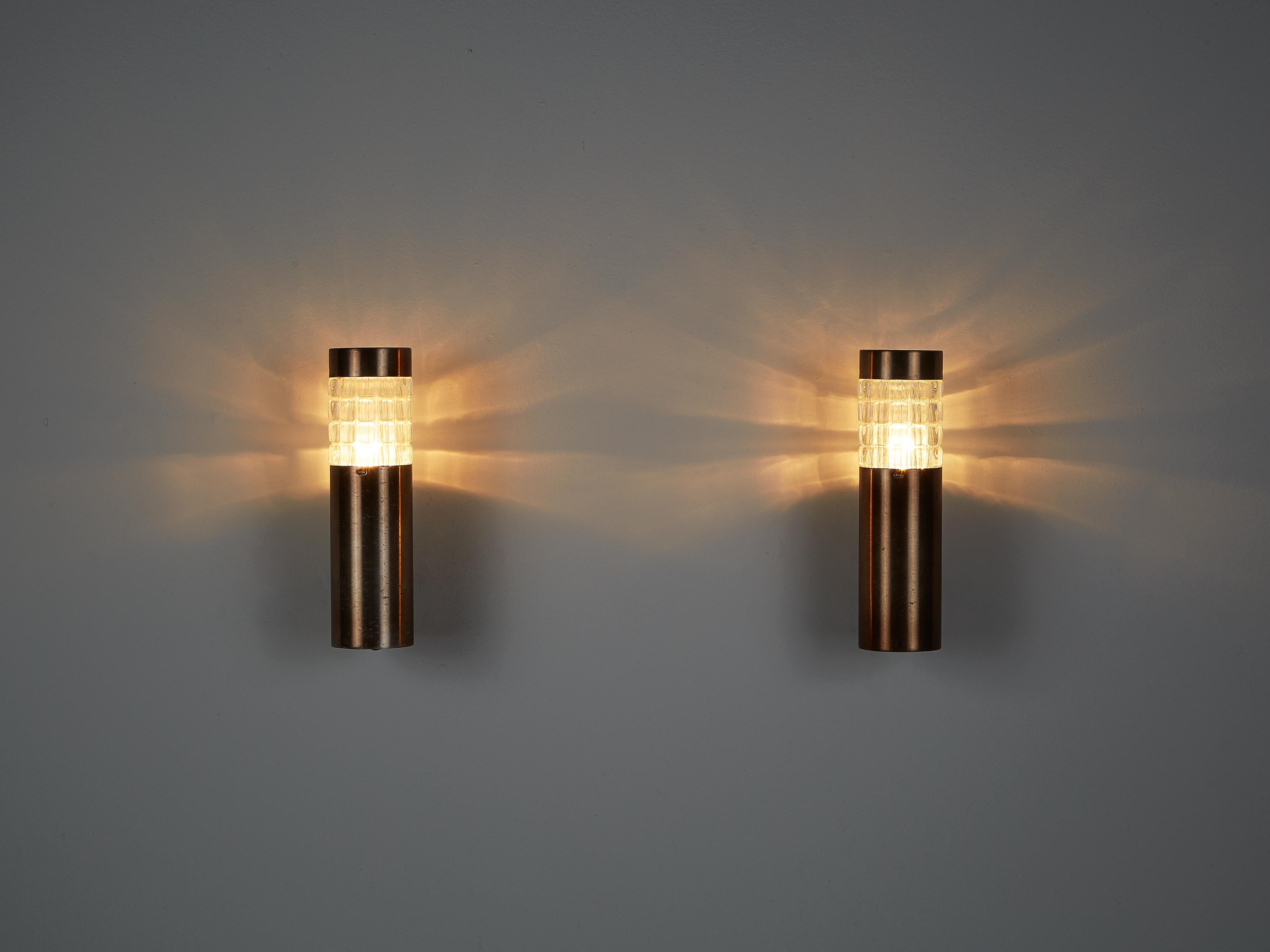 Italian Cylindric Wall Lights in Metal and Structured Glass 1