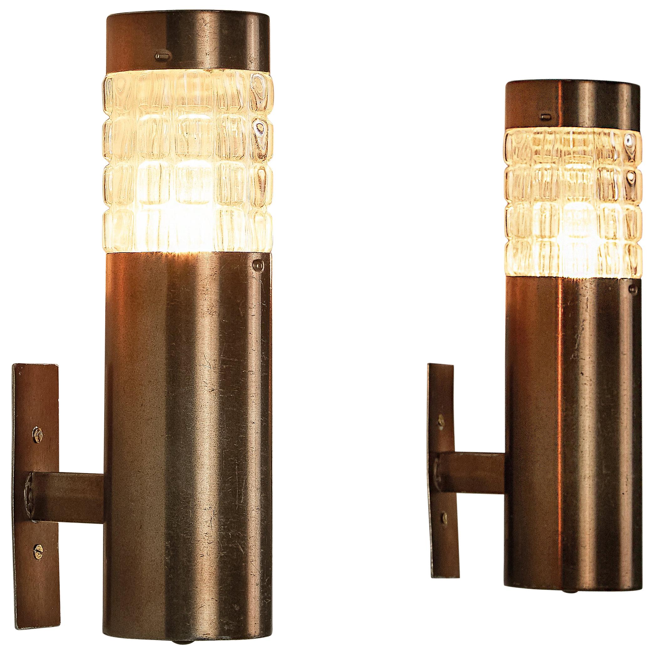 Cylindric Wall Lights in Metal and Structured Glass