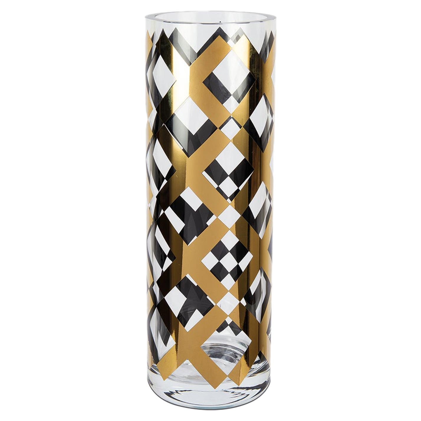Cylindrical 24-Karat Gold Handmade Italian Glass Vase For Sale