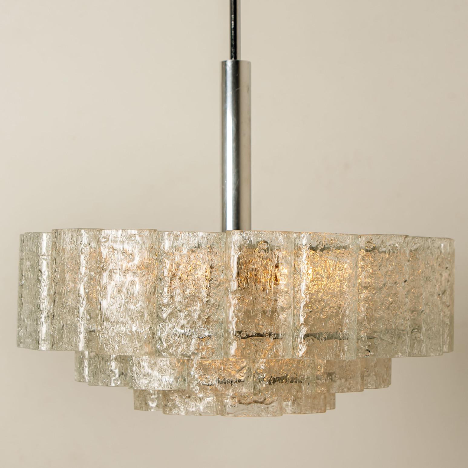 Murano Glass Cylindrical 3 Tier Ice Glass Chandelier by Doria Leuchten, 1960s For Sale